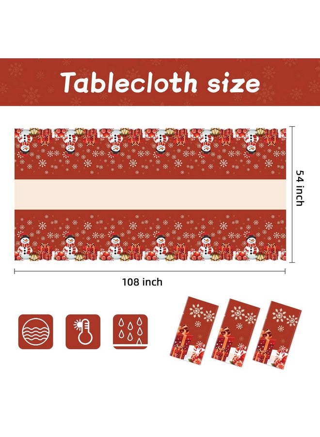 Childom Christmas Tablecloth,3 Pack Disposable Plastic Tablecloth 54" x 108" Christmas Decorations Xmas Party Supplies,Xmas Snowman Table Cloth,Plastic Table Cover for Indoor or Outside,Home,Dinner,Party - Image 2