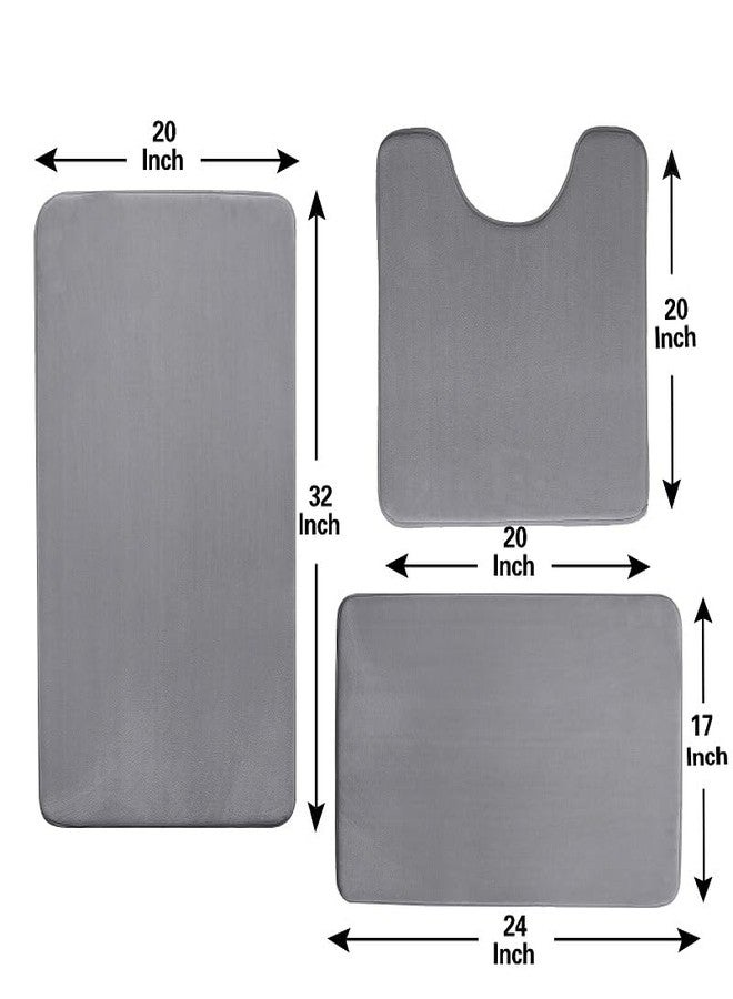 Madeals Memory Foam Bathroom Mat Set 3 Piece Bathroom Contour Rugs Combo, Soft Shaggy 2 Piece Bath Shower Mat and U-Shaped Toilet Floor Rug Grey - Image 2