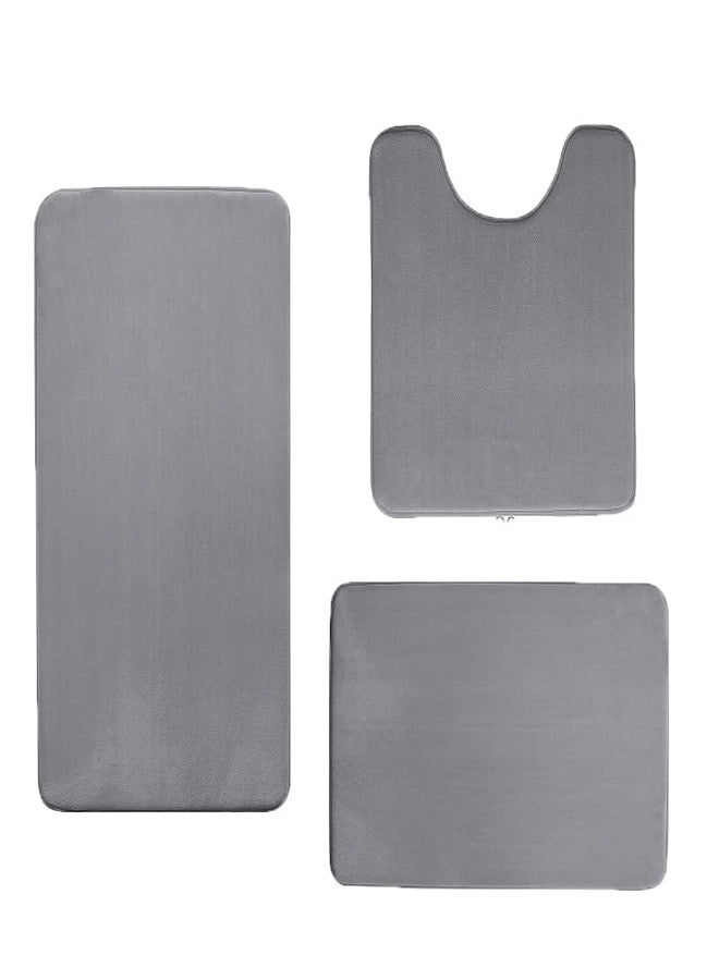 Madeals Memory Foam Bathroom Mat Set 3 Piece Bathroom Contour Rugs Combo, Soft Shaggy 2 Piece Bath Shower Mat and U-Shaped Toilet Floor Rug Grey - Image 1