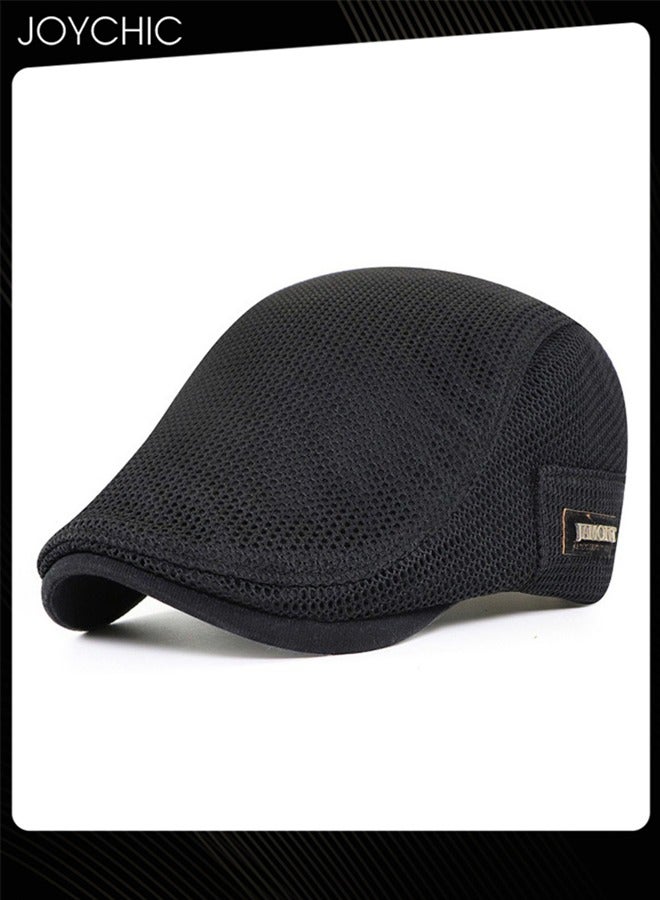 Joychic Men Beret Cap Newsboy Hat Adjustable Irish Cabbie Gatsby Cap Mesh Breathable Driving Hat Outdoor Sun Protection Classic Beret Black  - Image 1