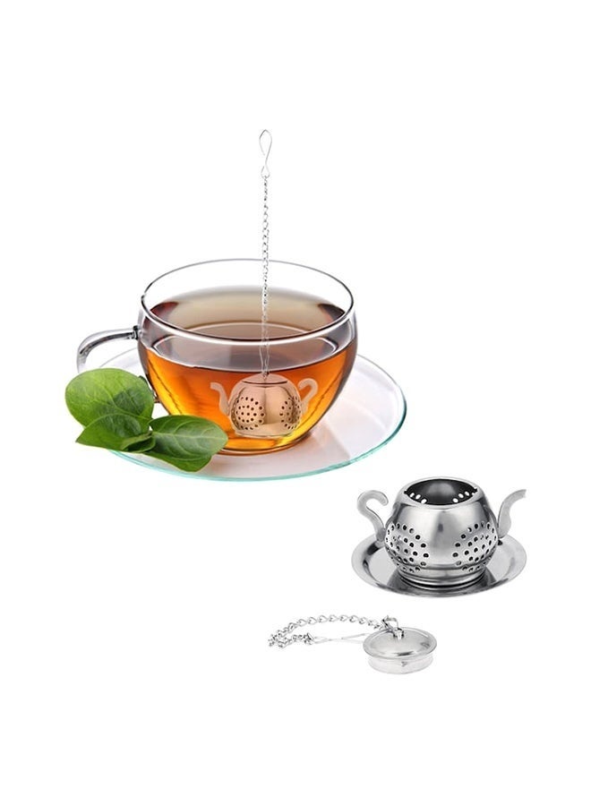 2Pcs Tea Balls for Loose Leaf, Stainless Steel Tea Infusers for Loose Tea, Tea Strainers with Chain Hook and Saucer (Silver+gold)  - Image 5