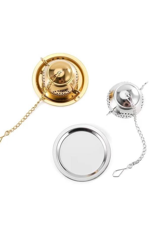 2Pcs Tea Balls for Loose Leaf, Stainless Steel Tea Infusers for Loose Tea, Tea Strainers with Chain Hook and Saucer (Silver+gold)  - Image 3