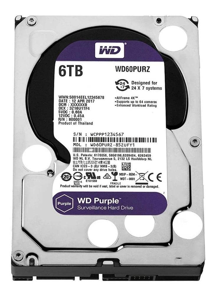 Western Digital 6TB WD Purple Surveillance Internal Hard Drive HDD - SATA 6 Gb/s, 64 MB Cache, 3.5" - WD60PURZ - Image 1