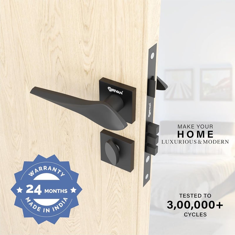 GRIVAN Luxury Door Locks for Main Door Mortise Door Lock Set with 3 Brass Keys Bedroom Door Lock Handle Lock for HomeOfficeHotel Black matt Finish 2 Years Warranty - Image 2