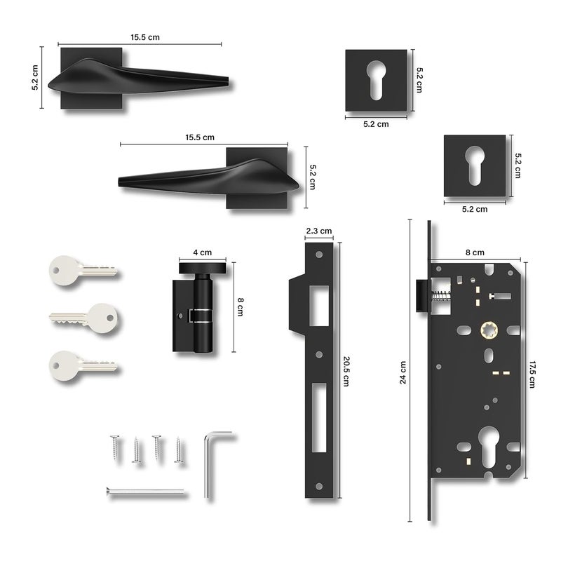 GRIVAN Luxury Door Locks for Main Door Mortise Door Lock Set with 3 Brass Keys Bedroom Door Lock Handle Lock for HomeOfficeHotel Black matt Finish 2 Years Warranty - Image 5