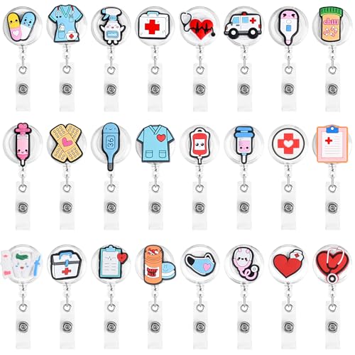 Ulema 24Pcs Medical Badge Reel Retractable Nursing ID Badge Holders Nurse Accessories for Doctor Medical Health Hospital Office Worker Gifts Nurse - Image 1