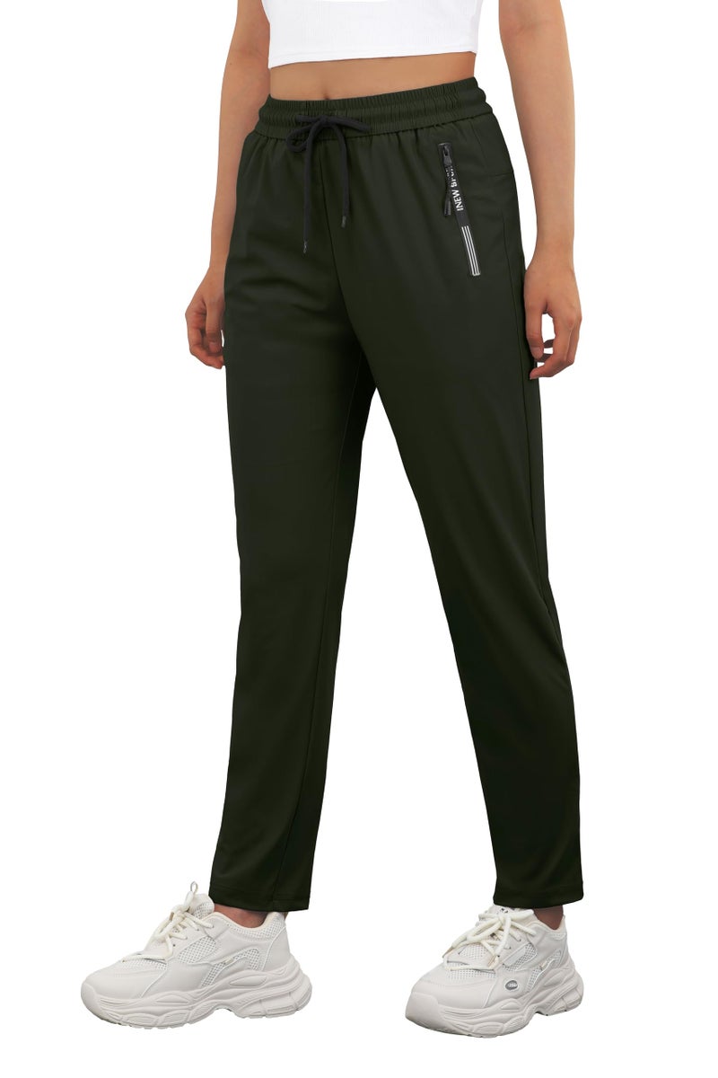 IWOLLENCE Womens Active Stretch Pants Quick Dry Breathable Athletic Trousers Casual Comfy Fit Travel Hiking Pant for Senior Over 50 with Zipper Pockets Army Green L - Image 2