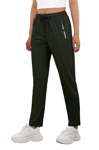 IWOLLENCE Womens Active Stretch Pants Quick Dry Breathable Athletic Trousers Casual Comfy Fit Travel Hiking Pant for Senior Over 50 with Zipper Pockets Army Green L - Image 1