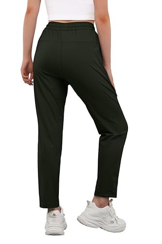 IWOLLENCE Womens Active Stretch Pants Quick Dry Breathable Athletic Trousers Casual Comfy Fit Travel Hiking Pant for Senior Over 50 with Zipper Pockets Army Green L - Image 3