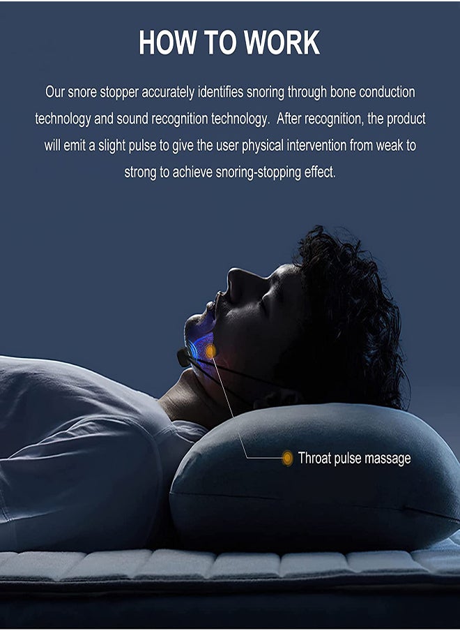 Excefore - Smart Throat Anti Snoring Device Snoring Detection by Impulse Sense USB Rechargeable Adaptive Adjustment Snore Stopper Solution for Men and Women Electric Stop Snoring for Deeply Sleep - Image 1