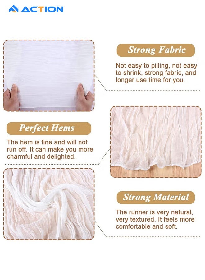 أكشن مفرش طاولة من الشاش المجعد مفرش مائدة شفاف مفرش طاولة شيساني مفرش طاولة طويل عداء طاولة قماش الطاولة مفرش طاولة من القماش القطني 4M، مفرش طاولة زفاف أبيض، مفرش طاولة من الشاش البوهيمي، ديكور طاولة شفاف ريفي 90x400 سم أبيض قطعة مركزية للطاولة مفرش طاولة شيساني مفارش طاولات - Image 3