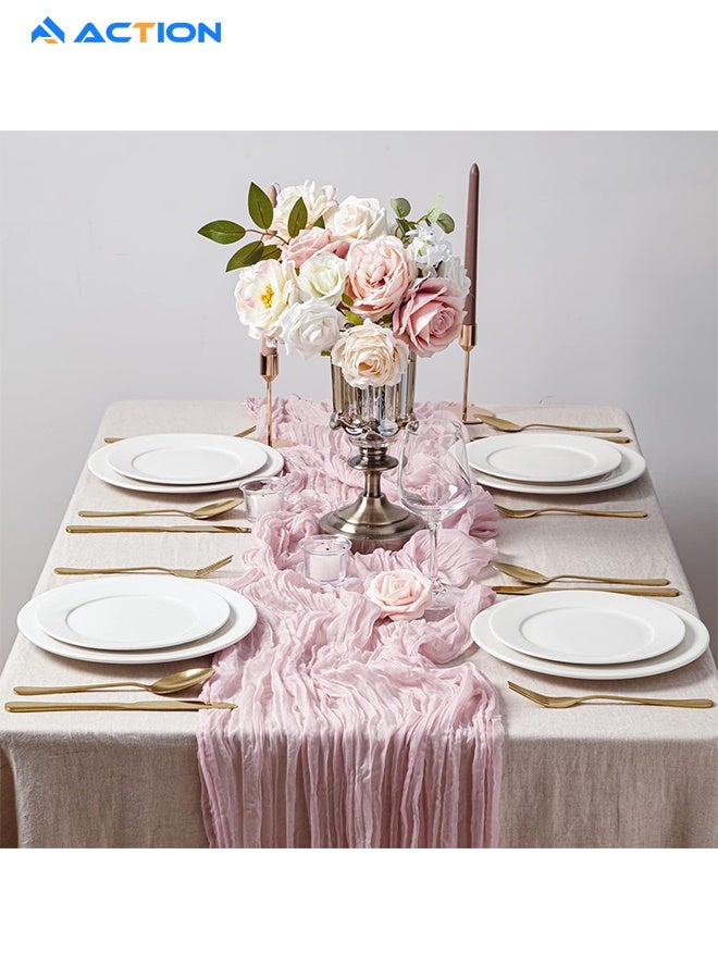 ACTION Cheesecloth Table Runner 120 Inches Blushing Pink Boho Gauze Cheese Cloth Runner 10ft Rustic Sheer Fall Table Runners For Thanksgiving Wedding Baby Shower Holiday Party Decoration - Image 3