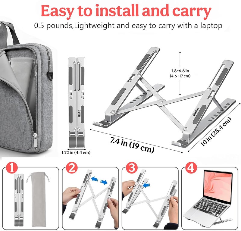 CLAPONE Premium Metal Laptop Stand Foldable, Aluminum Note Book Stand Portable Any Laptop Stand Adjustable Height/OverHeating Protection Laptops/MacBooks/Table and Many More (Metallic Silver, MLS001) - Image 2