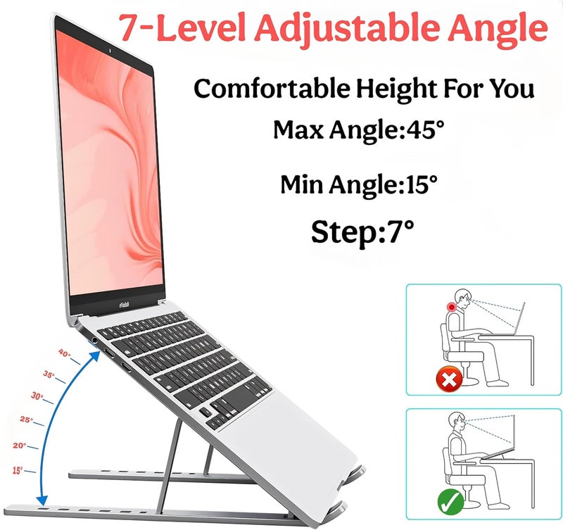 CLAPONE Premium Metal Laptop Stand Foldable, Aluminum Note Book Stand Portable Any Laptop Stand Adjustable Height/OverHeating Protection Laptops/MacBooks/Table and Many More (Metallic Silver, MLS001) - Image 4