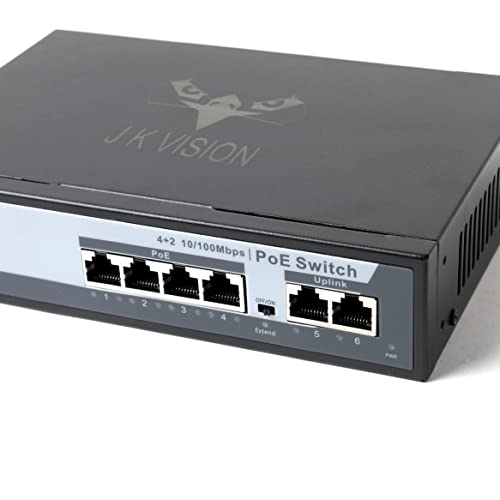 JK Vision 100M 4 Port PoE Switch JKV-PS-042M POE Injector Switch 6 Ports (2 uplink 4camera POE) 10/100mbps Compatible with J.K.Vision - Image 2