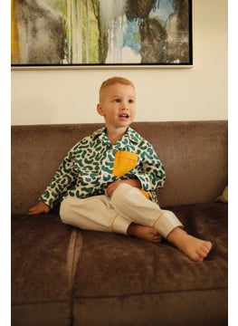 Mater&ME Mater&ME Summer Outfit for Boys – Green Leopard Print, 100% Cotton Poplin, Soft and Breathable – 1 Set  - Image 2
