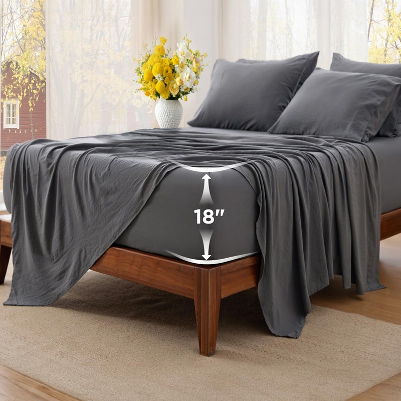 Bedsure Deep Pocket King Sheet Set - 6 Piece, Prewashed Ultra-Soft King Size Sheets Set, Fits Mattresses Up to 18 Inches Thick, Breathable & Secure Fit, Hotel Luxury Bedding, Grey - Image 1