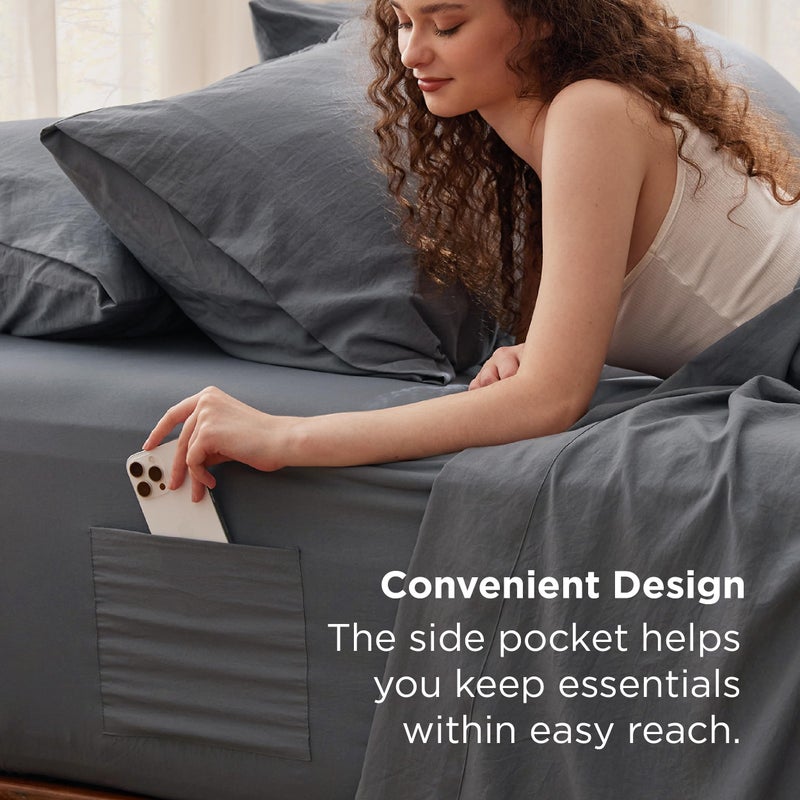 Bedsure Deep Pocket King Sheet Set - 6 Piece, Prewashed Ultra-Soft King Size Sheets Set, Fits Mattresses Up to 18 Inches Thick, Breathable & Secure Fit, Hotel Luxury Bedding, Grey - Image 4