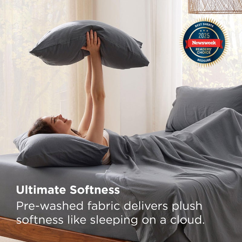 Bedsure Deep Pocket King Sheet Set - 6 Piece, Prewashed Ultra-Soft King Size Sheets Set, Fits Mattresses Up to 18 Inches Thick, Breathable & Secure Fit, Hotel Luxury Bedding, Grey - Image 2