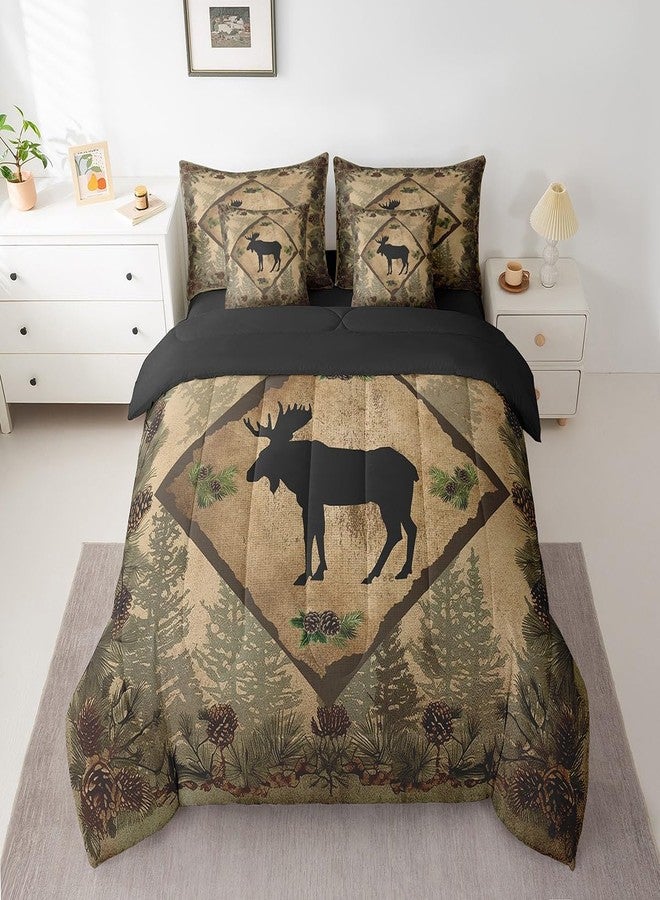Homewish طقم مفروشات سرير بتصميم صورة ظلية من Moose مقاس كينج، طقم لحاف منقوش عتيق للأطفال والمراهقين والبالغين، سرير في حقيبة (ملاءة مسطحة، ملاءة مثبتة، 2 كيس وسادة، 2 غطاء وسادة) 7 قطع - Image 3