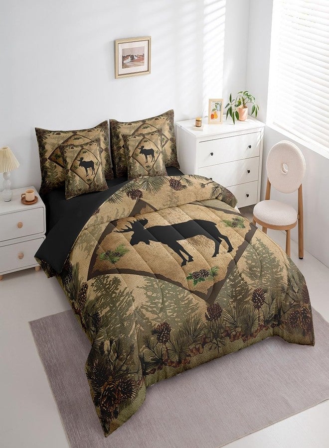 Homewish طقم مفروشات سرير بتصميم صورة ظلية من Moose مقاس كينج، طقم لحاف منقوش عتيق للأطفال والمراهقين والبالغين، سرير في حقيبة (ملاءة مسطحة، ملاءة مثبتة، 2 كيس وسادة، 2 غطاء وسادة) 7 قطع - Image 2