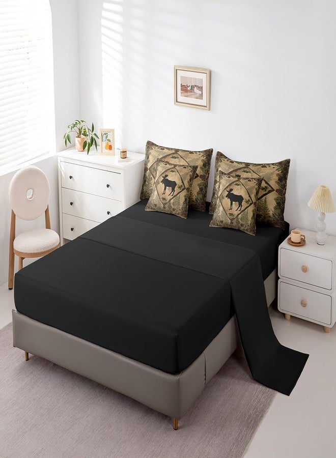 Homewish طقم مفروشات سرير بتصميم صورة ظلية من Moose مقاس كينج، طقم لحاف منقوش عتيق للأطفال والمراهقين والبالغين، سرير في حقيبة (ملاءة مسطحة، ملاءة مثبتة، 2 كيس وسادة، 2 غطاء وسادة) 7 قطع - Image 4