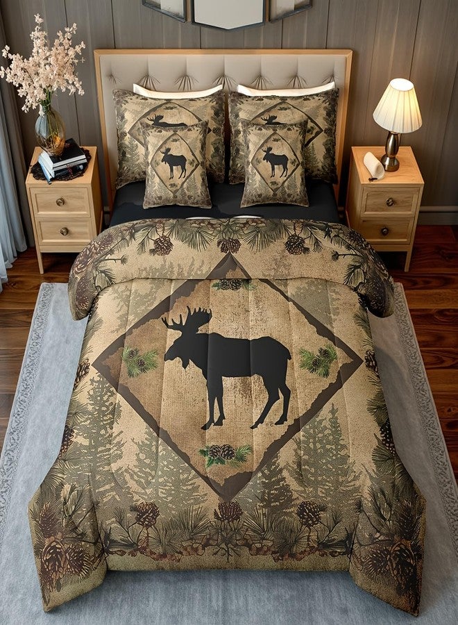 Homewish طقم مفروشات سرير بتصميم صورة ظلية من Moose مقاس كينج، طقم لحاف منقوش عتيق للأطفال والمراهقين والبالغين، سرير في حقيبة (ملاءة مسطحة، ملاءة مثبتة، 2 كيس وسادة، 2 غطاء وسادة) 7 قطع - Image 1