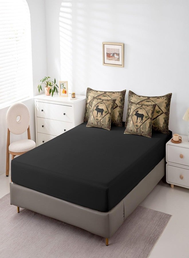 Homewish طقم مفروشات سرير بتصميم صورة ظلية من Moose مقاس كينج، طقم لحاف منقوش عتيق للأطفال والمراهقين والبالغين، سرير في حقيبة (ملاءة مسطحة، ملاءة مثبتة، 2 كيس وسادة، 2 غطاء وسادة) 7 قطع - Image 5
