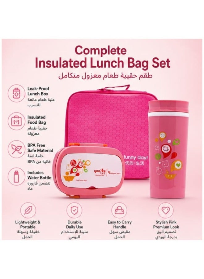 يويي طقم غداء وردي من Yooee مع حقيبة طعام مانعة للتسرب وصندوق معزول وزجاجة ماء – خالٍ من BPA ومناسب للبالغين والطلاب – خفيف الوزن ومتين لحفظ الطعام – مثالي للمدرسة والعمل والسفر والنزهات والرياضة والاستخدام اليومي - Image 3