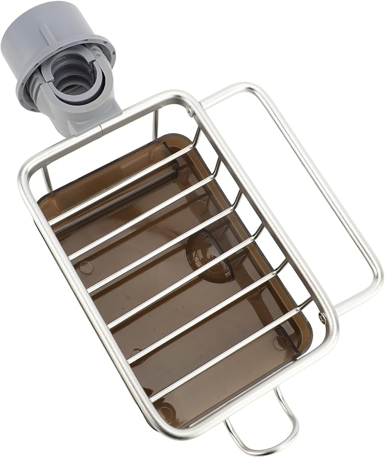 Sink Faucet Organizer with Hanging Rod Quick Drain Storage Holder for Kitchen Sponge Silver - Image 3