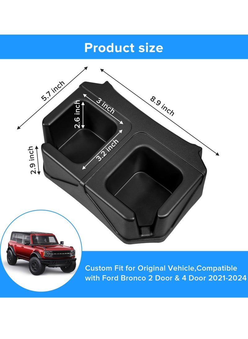 KASTWAVE Rear Dual Cup Holder for Ford Bronco 2024 2023 2022 2021 2/4 Door,Back Seat Expander Car Cup Holders Organizer Storage,Bronco Accessories,Black - Image 2