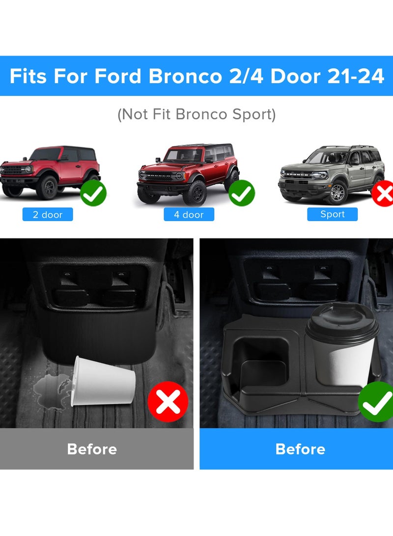 KASTWAVE Rear Dual Cup Holder for Ford Bronco 2024 2023 2022 2021 2/4 Door,Back Seat Expander Car Cup Holders Organizer Storage,Bronco Accessories,Black - Image 5