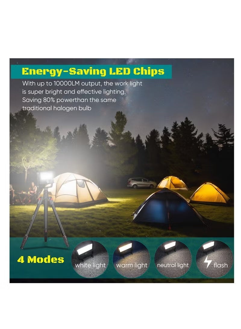 مصباح عمل يعمل بالطاقة الشمسية بقوة 100 وات، مصباح عمل مغناطيسي قابل لإعادة الشحن بقوة 10000 لومن مع 5 أوضاع، مقاوم للماء IP66، مصباح عمل خارجي يعمل بالطاقة الشمسية محمول للتخييم والبناء وورش العمل والجراج والطوارئ - Image 2