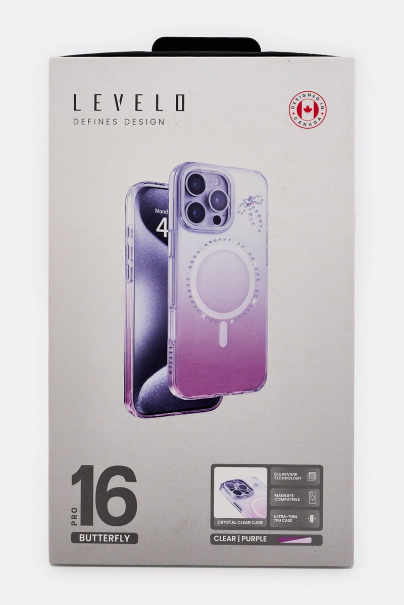 LEVELO iPhone 16 pro Butterfly Magsafe Protective Case, Purple - Image 2