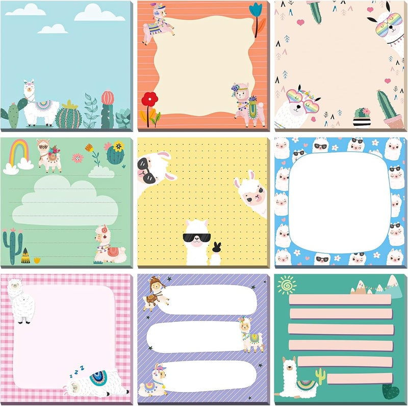 Saypacck 9 Pads Alpaca Sticky Notes Cartoon Self Stick Notepads 3x3 Inches Notes Adhesive Memo Pad Office Decor Gifts for Students School Teacher Office Meeting - Image 1