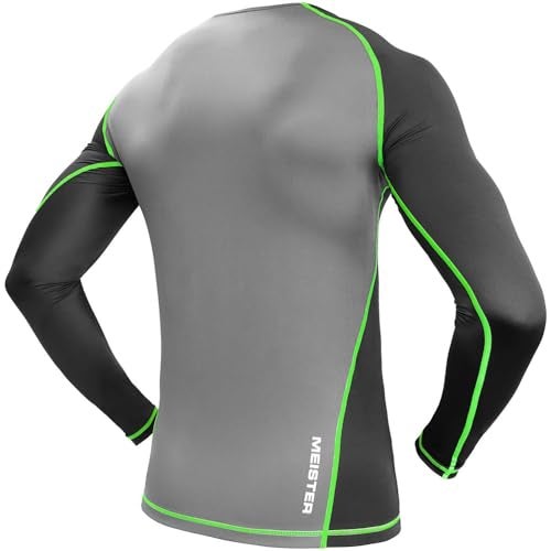 Meister Rush Long-Sleeve Rash Guard for MMA, BJJ & Surfing - Black/Neon Green - Small - Image 3