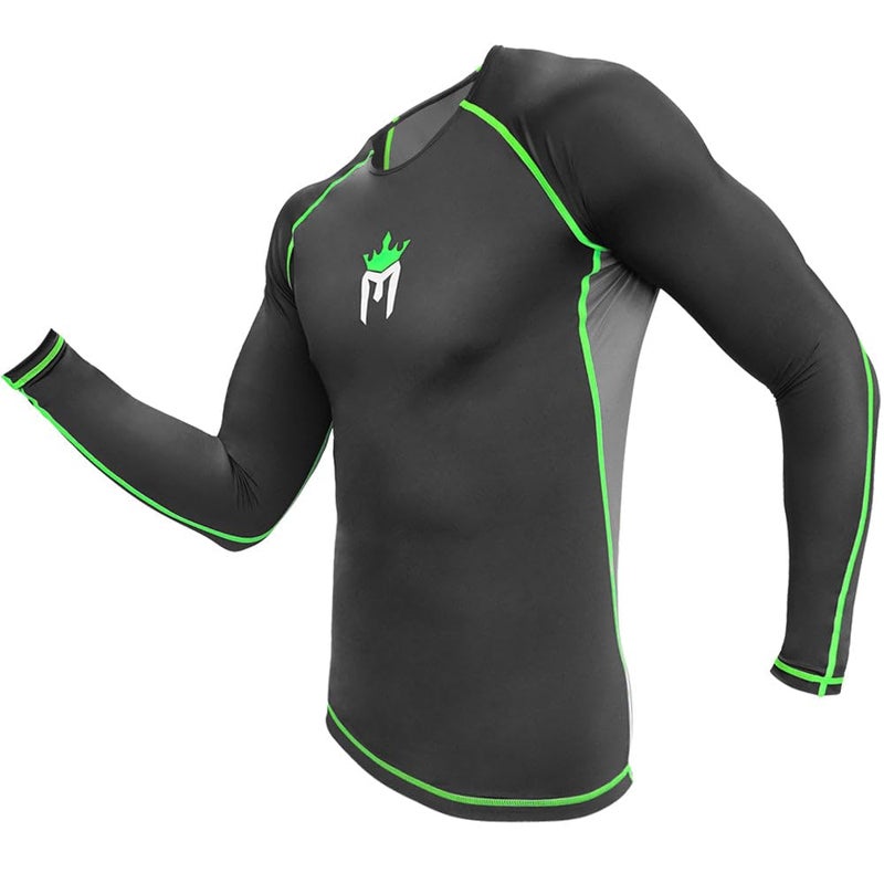 Meister Rush Long-Sleeve Rash Guard for MMA, BJJ & Surfing - Black/Neon Green - Small - Image 5