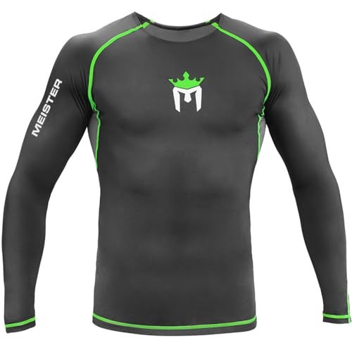 Meister Rush Long-Sleeve Rash Guard for MMA, BJJ & Surfing - Black/Neon Green - Small - Image 4