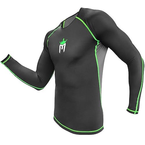 Meister Rush Long-Sleeve Rash Guard for MMA, BJJ & Surfing - Black/Neon Green - Small - Image 1
