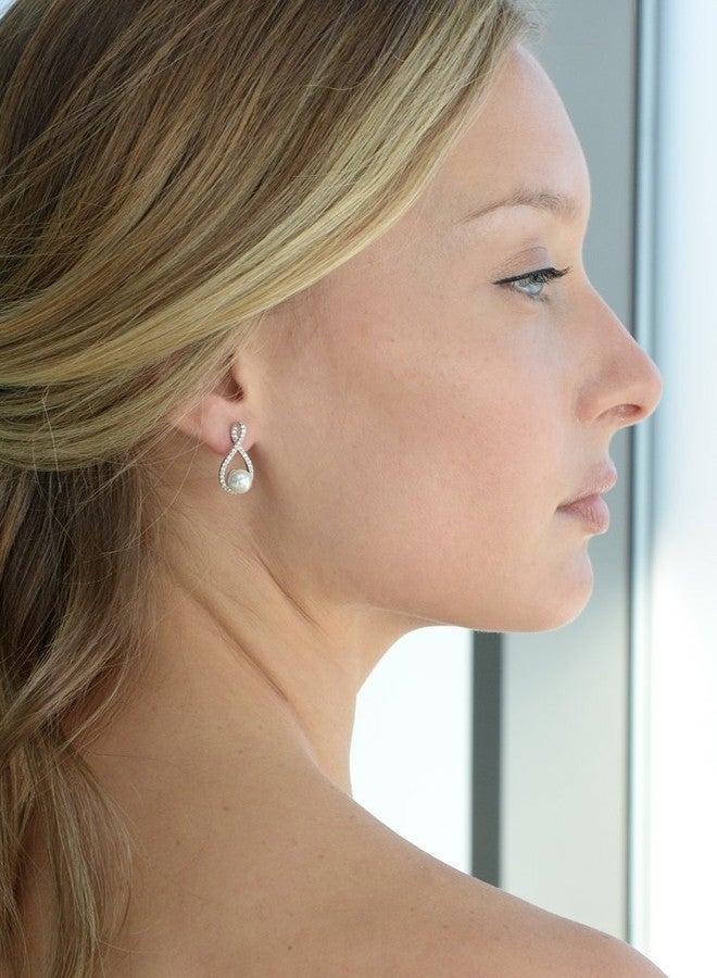Mariell Pearl Drop Earrings with Cubic Zirconia Crystals For Brides, Weddings, Mother's Day Jewelry Gift - Image 4
