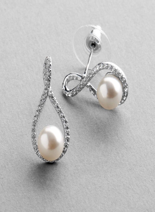 Mariell Pearl Drop Earrings with Cubic Zirconia Crystals For Brides, Weddings, Mother's Day Jewelry Gift - Image 5