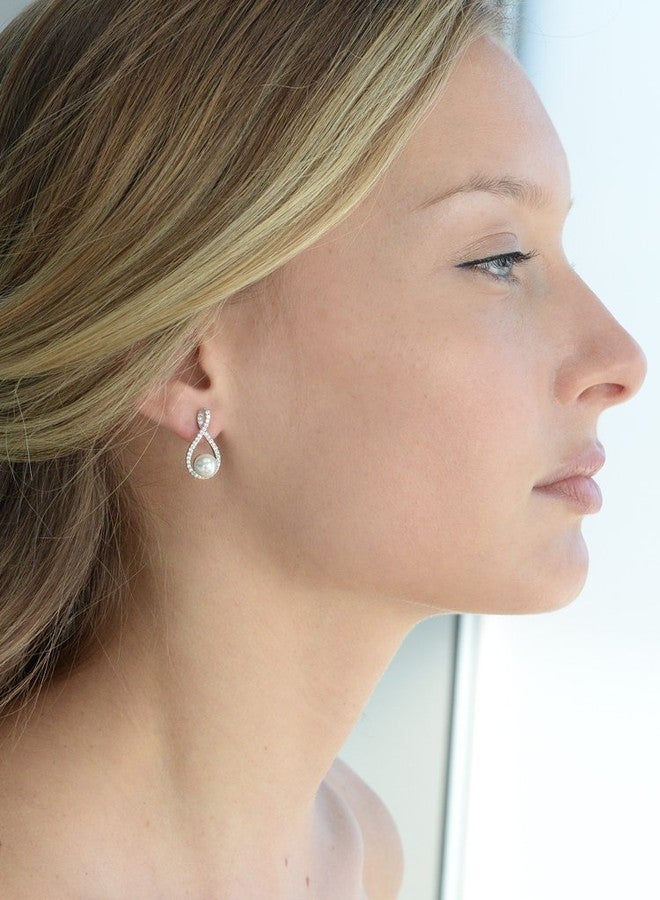 Mariell Pearl Drop Earrings with Cubic Zirconia Crystals For Brides, Weddings, Mother's Day Jewelry Gift - Image 3