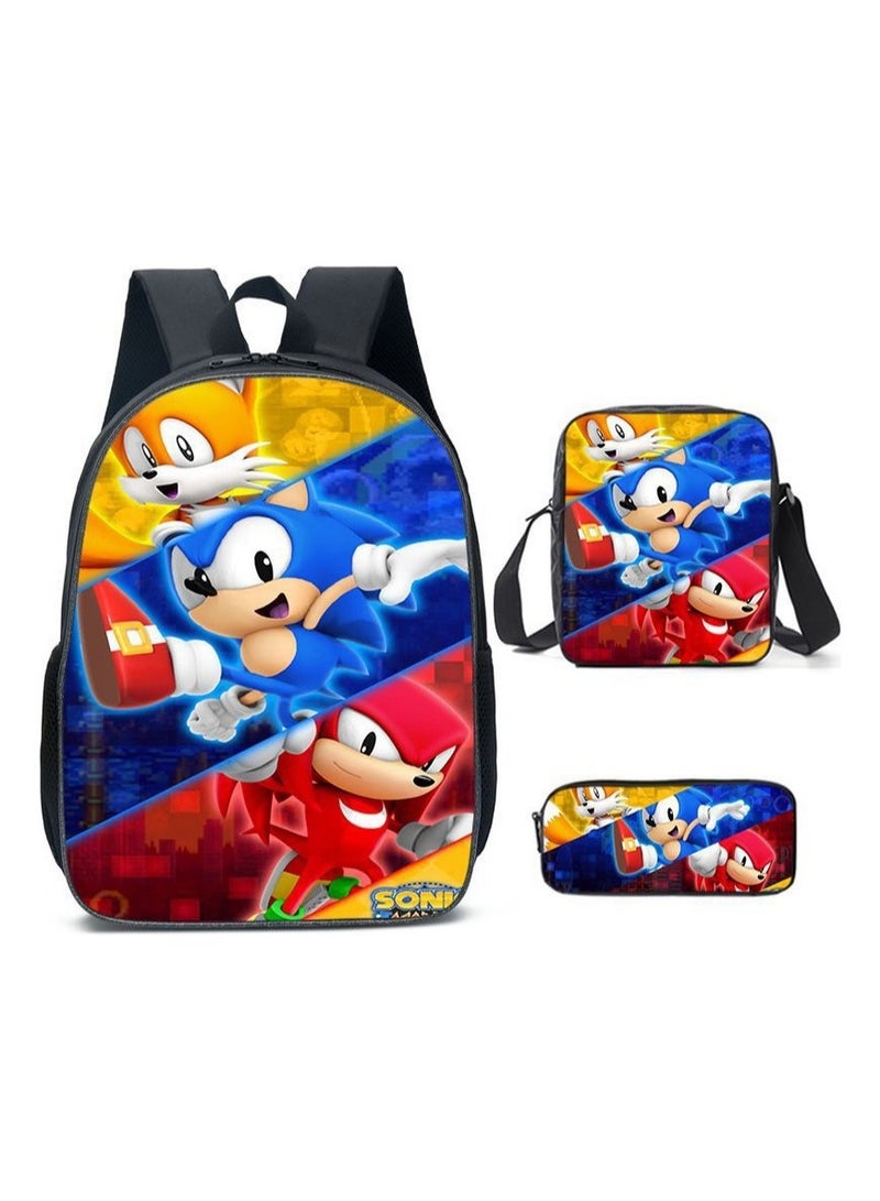 SONIC New Sonic Backpack, Pencil Case Crossbody Bag, Three-Piece Style, Boys' and Girls' Backpack, Casual Sports Travel Backpack, Student Schoolbag - Image 1