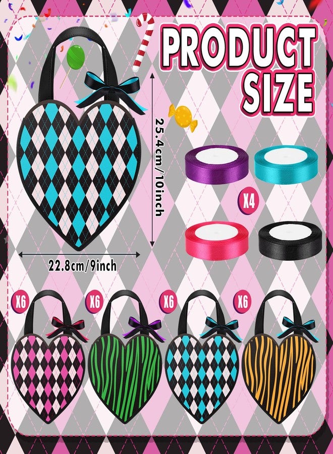 Bulyoou 24 Pcs Monster Party School Heart Shaped Gift Bags Bulk Reusable Non Woven Hearts Goodie Tote Bags with Handles for Monster Party School Exchange Candy Treat Favors Supplies Decorations(Heart - Image 3