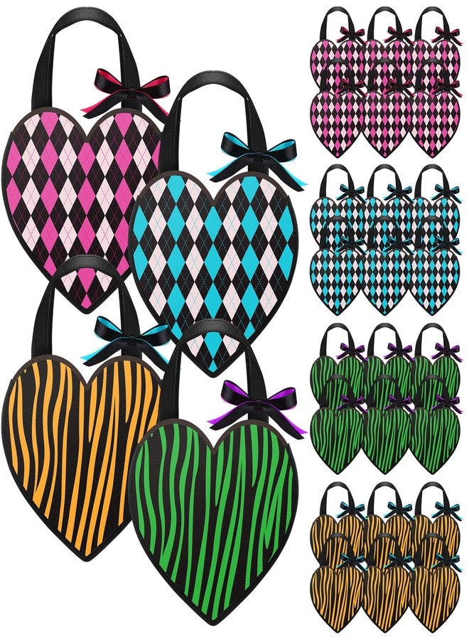Bulyoou 24 Pcs Monster Party School Heart Shaped Gift Bags Bulk Reusable Non Woven Hearts Goodie Tote Bags with Handles for Monster Party School Exchange Candy Treat Favors Supplies Decorations(Heart - Image 1