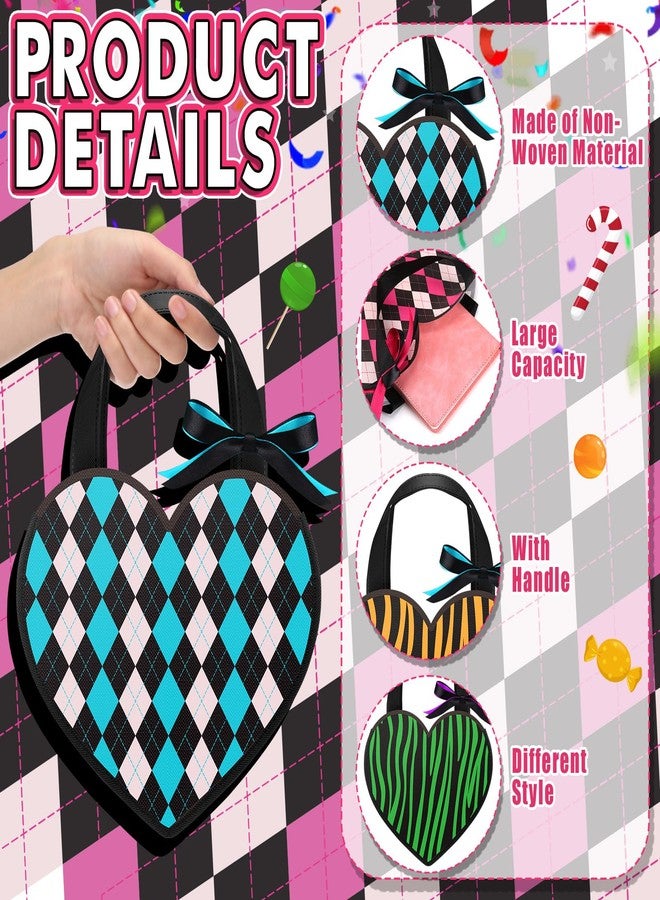 Bulyoou 24 Pcs Monster Party School Heart Shaped Gift Bags Bulk Reusable Non Woven Hearts Goodie Tote Bags with Handles for Monster Party School Exchange Candy Treat Favors Supplies Decorations(Heart - Image 2