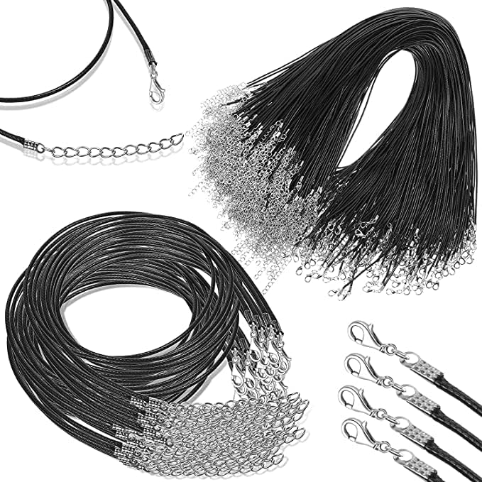 SIJCM Sparkle Necklace CordBlack Necklace String Rope with Clasp 2 Inch Chain Black Waxed Cotton Cord Necklace Bulk for Charms Pendants Bracelets Necklaces Jewelry Making Supplies Qty 50pcs - Image 3