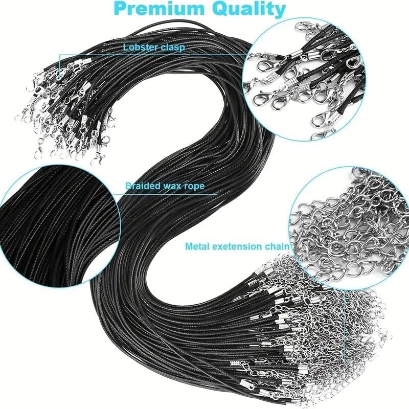 SIJCM Sparkle Necklace CordBlack Necklace String Rope with Clasp 2 Inch Chain Black Waxed Cotton Cord Necklace Bulk for Charms Pendants Bracelets Necklaces Jewelry Making Supplies Qty 50pcs - Image 4