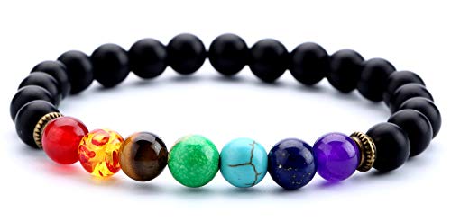 Hamoery Men Women 8mm Lava Rock 7 Chakra Beads Chakra Bracelet Braided Rope Natural Stone Yoga Bracelet Bangle - Image 1