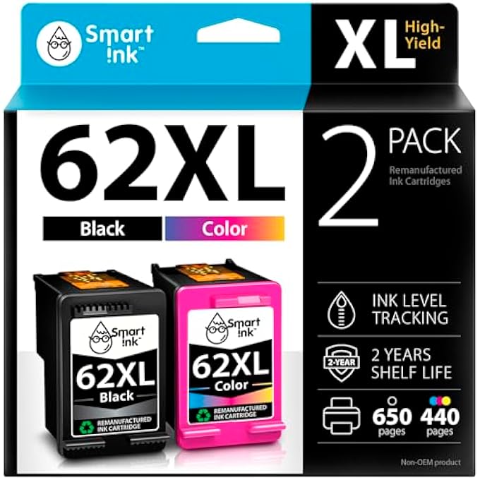 RE-MANUFACTURED INK CARTRIDGE REPLACEMENT FOR HP 62XL 62 XL (BLACK & COLOR 2 COMBO PACK) TO USE WITH ENVY 5540 5542 5544 5545 5547 5548 5549 5640 5644 5660 5661 5663 5665 7640 7643 7644 7645 - Image 1
